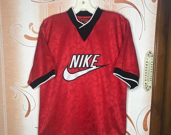 vintage NIKE big logo authentic T-Shirt red athletic tee retro 90s rare men Size L sport outfit top rave hip hop style oversize 80s