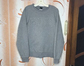Men's Nike Vintage 00s Retro Gray Big Swoosh Logo Sweatshirt Size L
