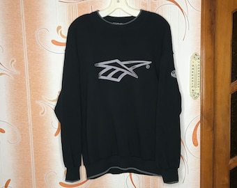 90s Vintage men's REEBOK Essentials black crew neck big logo sweatshirt Size S rare unisex sweater streetwear 80s oversize