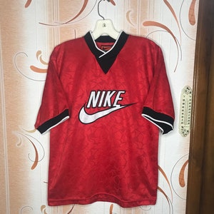 vintage NIKE big logo authentic T-Shirt red athletic tee retro 90s rare men Size L sport outfit top rave hip hop style oversize 80s