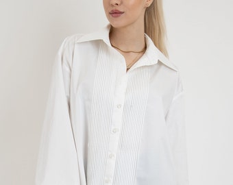 Ribbed Collared Formal Shirt, Collared Shirt, Unisex Shirt, Oversized White Shirt, Extra Large Cuffs, Buttoned Shirt, Loose Shirt,FC2115