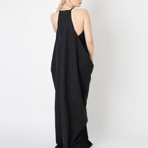 Linen Robe/Slow Fashion/Black Kaftan Dress/Open Back Dress/Asymmetric Linen Dress/Draped Dress/Linen Maxi Dress/Linen Summer Dress/FC1061 imagem 1