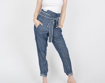 Denim Harem Pants/Harem Jeans/Denim Dropped Crotch Pants/Skinny Jeans/Casual Pants/Harem Trousers/High Waist Jeans/Drop Crotch Pants/FC1041