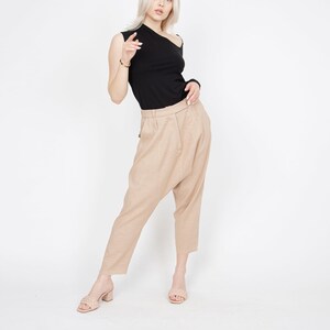 Harem Pants Women/Drop Crotch Pants Women/Linen Casual Trousers Flax Pants/Linen Trousers Women/Loose Linen Pants/Linen Crop Pants/FC1028