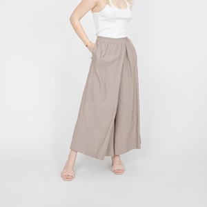 Linen Harem Pants/Linen Crop Pants/Linen Skirt Pants/Linen Elastic Waist Trousers/Flax Clothing/Linen Summer Pants/Casual Linen Pants/FC1001