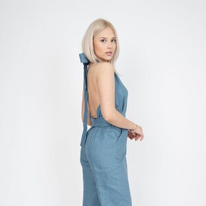 Bridal Romper/Linen Overalls/Boho Jumpsuit/Open Back Romper/Linen Wrap Jumpsuit/Jumpsuit Linen/Slow Fashion/Linen Summer Romper/FC1185
