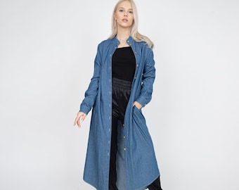 Custom Denim Jacket/Denim Shirt Women/Oversized Denim Jacket/Longline Jacket Denim/Denim Trench Coat/Slow Fashion/Women's Denim Dress/FC1195