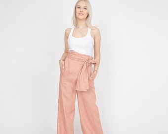 High Waisted Linen Pants/Linen Wrap Pants/Palazzo Pants/Flowy Pants/Relaxed Linen Trousers/Linen Elegant Pants/Flax Pants/Eco Pants/FC1180