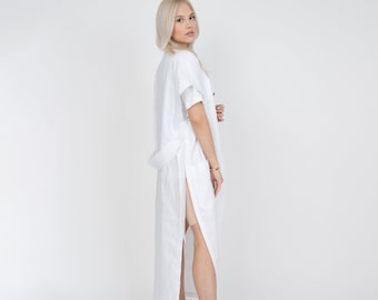 Belted Linen Maxi Vest/Elegant Long Coat/Patch Pocket Linen Coat/Long Linen Vest/Slow Fashion/Linen Vest Women/Oversized Linen Vest/FC1178
