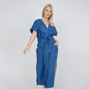 Long Linen Vest/Slow Fashion/Linen Vest Women/Oversized Linen Vest/Belted Linen Maxi Vest/Elegant Long Coat/Patch Pocket Linen Coat/FC1171