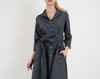 Cotton Maxi Shirtdress: Elegant Button-Up Dress with Belt FC2127