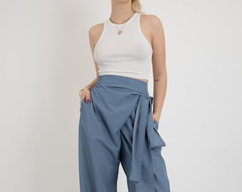 Palazzo Pants, Wide Leg Blue Tencil Pants, Loose Pants, High Waist Pants, Flowy Pants, Relaxed Tencil Pants, Convertible Pants, FC2120