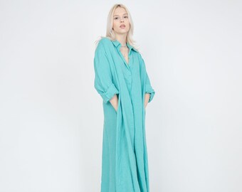 Linen Caftan Dress/Linen Shirt Dress/Linen Beach Dress/Linen Maxi Dress/Kaftan Maxi Dress/Oversize Linen Dress/Linen Robe/Eco Dress/FC1009