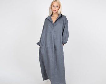 Oversized Shirt Dress/Cute Grey Dress/Linen Shirt Dress/Oversized Grey Shirt/Beach Dress/Long Shirt Dress/Summer Shirt Dress/FC1204