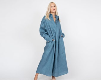 Oversized Shirt Dress/Cute Denim Blue Dress/Linen Shirt Dress/Oversized Linen Shirt/Beach Dress/Long Shirt Dress/Summer Shirt Dress/FC1207