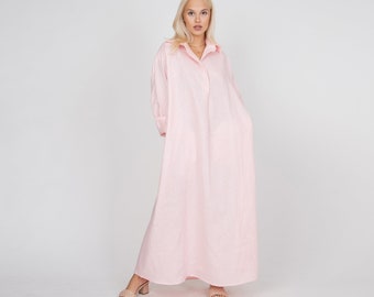 Oversized Shirt Dress/Cute Pink Dress/Linen Shirt Dress/Oversized Pink Shirt/Beach Dress/Long Shirt Dress/Summer Shirt Dress/FC1202