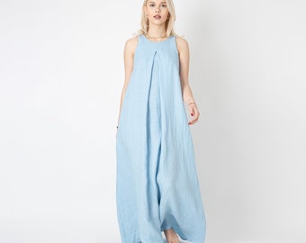 Light Blue Linen Dress/Handmade Kaftan/Minimalist Elegant Dress/Zero Waste Dress/Blue Maxi Dress/Summer Linen Dress/Flowy Blue Dress/FC1119