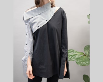 Two Tone Convertible Shirt,Open Shoulder Shirt,Detachable Shirt,Asymmetrical Shirt,Multipurpose Shirt,Cut Out Shirt,Designer Shirt,FC1035