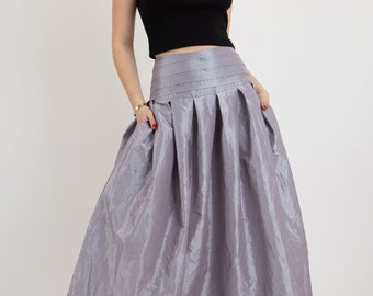 Taffeta Maxi Skirt/Taffeta Skirt/Elegant Long Skirt/Summer Maxi Skirt/Formal Skirt/Flared Skirt/High or Low Waist Skirt/Pleated Skirt/FC2123