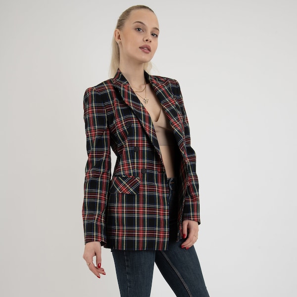 Red Checked Blazer/Tartan Blazer/Plaid Blazer/Red Coat/Handmade Blazer/Custom Made Coat/Zero Waste/Fashionable Blazer/Women's Blazer/FC2117