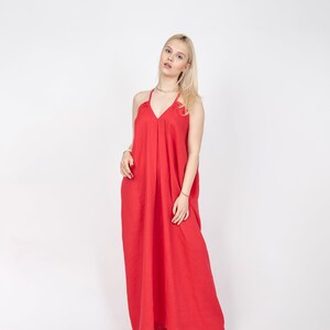 Red Linen Dress/Linen Caftan/Linen Wedding Dress/Flax Dress/Draped Dress/Linen Robe/Linen Summer Dress/Flowing Dress/Slow Fashion/FC1140