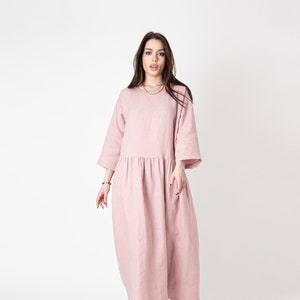 Blush Linen Dress/Maxi Ruffle Dress/Boho Linen Dress/Linen Caftan Dress/Linen Summer Dress/Ruffled Linen Dress/Pink Linen Dress/FC1115