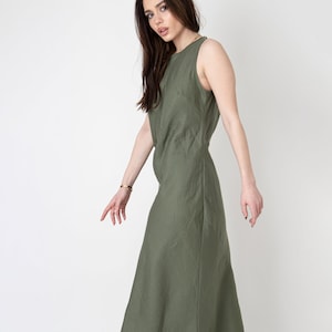 Green Linen Dress/Beach Wedding Dress/Linen Caftan Dress/Linen Summer Dress/Linen Maxi Dress/Sleeveless Linen Dress/Slow Fashion/FC1098