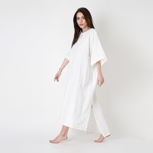 Kaftan Maxi Dress/Beach Cover Up/Linen Shirt Dress/Casual Linen Dress/Eco Dress/Dress with Slits/Linen Summer Dress/Vegan Linen Dress/FC1097