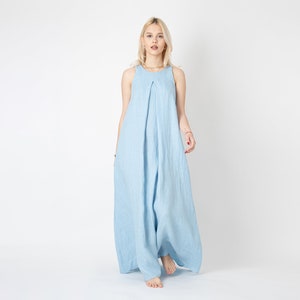 Light Blue Linen Dress/Handmade Kaftan/Minimalist Elegant Dress/Zero Waste Dress/Blue Maxi Dress/Summer Linen Dress/Flowy Blue Dress/FC1119