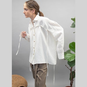 OFF White Linen Shirt,Tied White Shirt,Handmade Shirt,Zero Waste Shirt,Eco OFF White Shirt,Casual Shirt,Linen Handmade White Shirt,FC1019