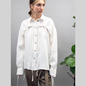 OFF White Linen Shirt,Tied White Shirt,Handmade Shirt,Zero Waste Shirt,Eco OFF White Shirt,Casual Shirt,Linen Handmade White Shirt,FC1083