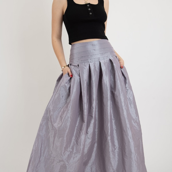 Taffeta Maxi Skirt/Taffeta Skirt/Elegant Long Skirt/Summer Maxi Skirt/Formal Skirt/Flared Skirt/High or Low Waist Skirt/Pleated Skirt/FC2123