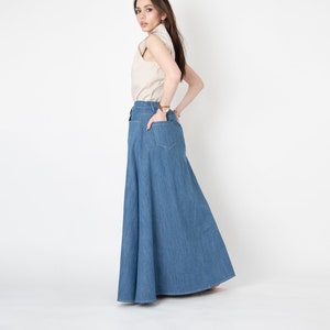 Elastic Waist Denim Maxi Skirt Etsy Australia