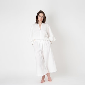 Linen Summer Set/Linen Two Piece Set/White Linen Set/Linen Harem Pants/Women&#39;s Two Piece Set/Linen Suit Women/Flax Clothing Set/FC1091