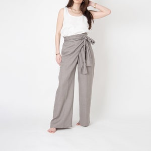 Linen Wrap Pants/Linen Palazzo Pants/Loose Linen Pants/Linen Formal Trousers/Relaxed Pants/Linen Trousers/Wide Linen Pants/FC1125
