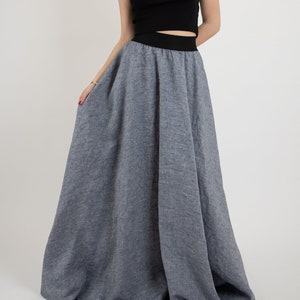 Long Linen Skirt/Linen Maxi Skirt/Linen Skirt/Linen Blue Skirt/Summer Maxi Skirt/Flared Skirt/Elastic Waist Skirt/Draped Skirt/FC2124