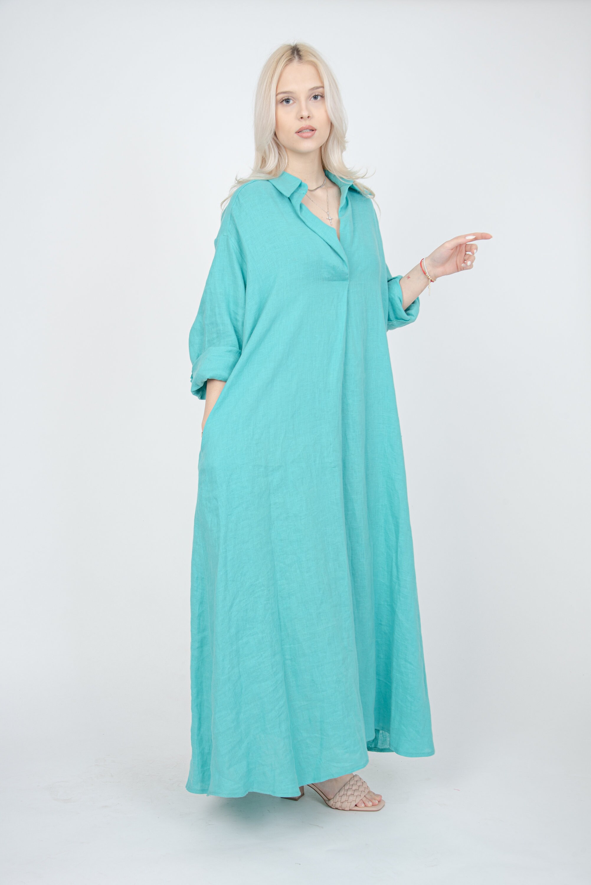 Linen Caftan Dress/linen Shirt Dress/linen Beach Dress/linen Maxi Dress
