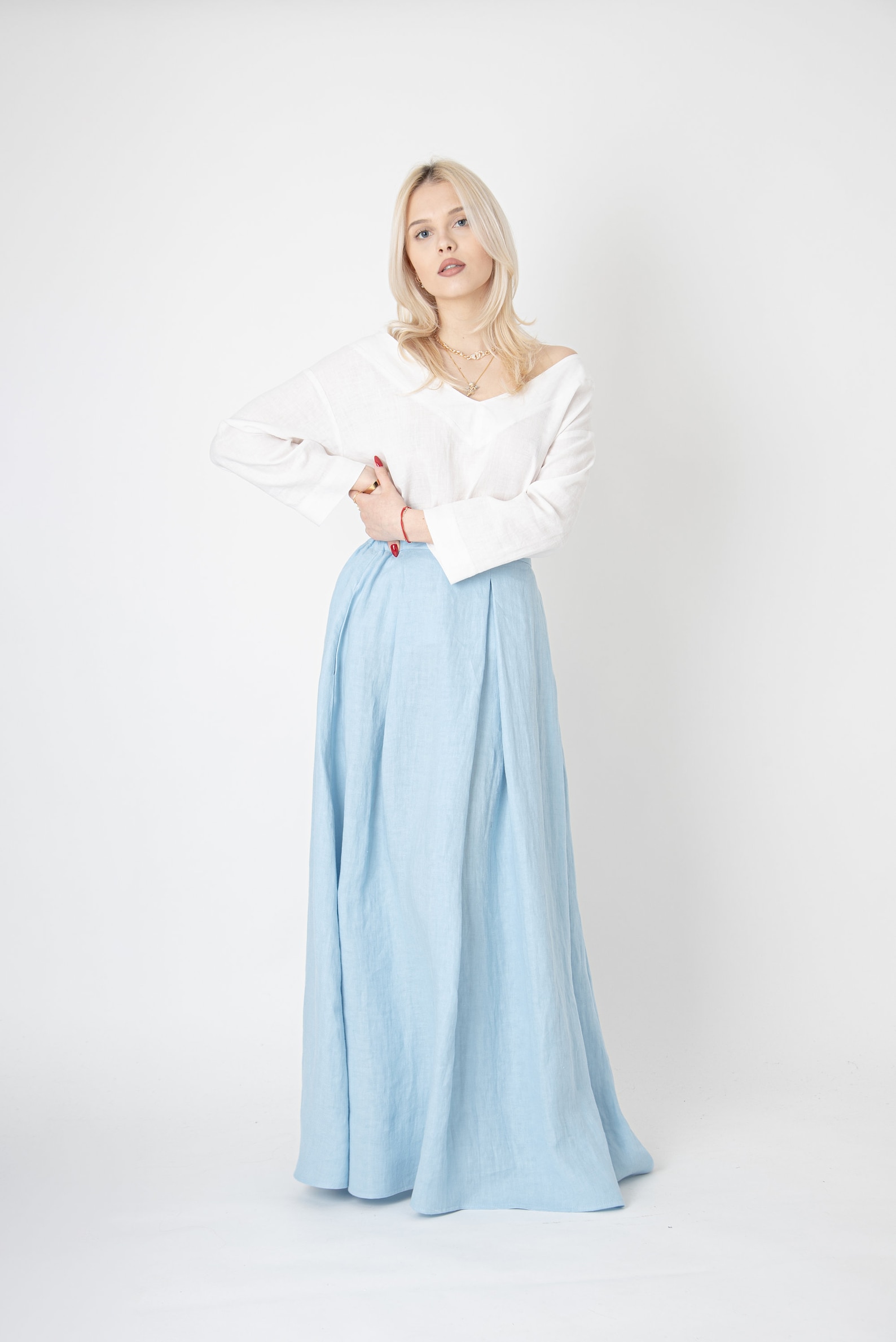 Bernice Linen Skirt Blue