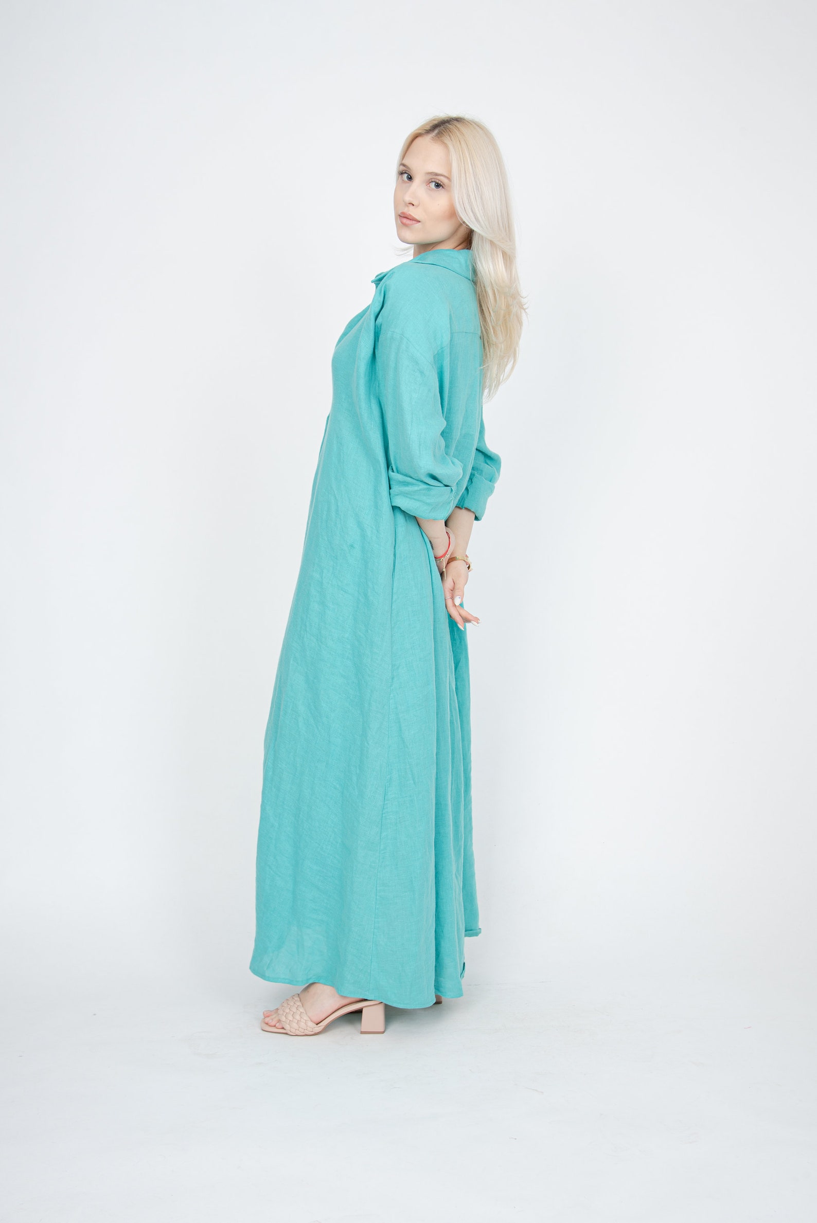 Flowing Dress/Linen Shirt Dress/Flax Long Dress/Handmade Linen - Etsy ...