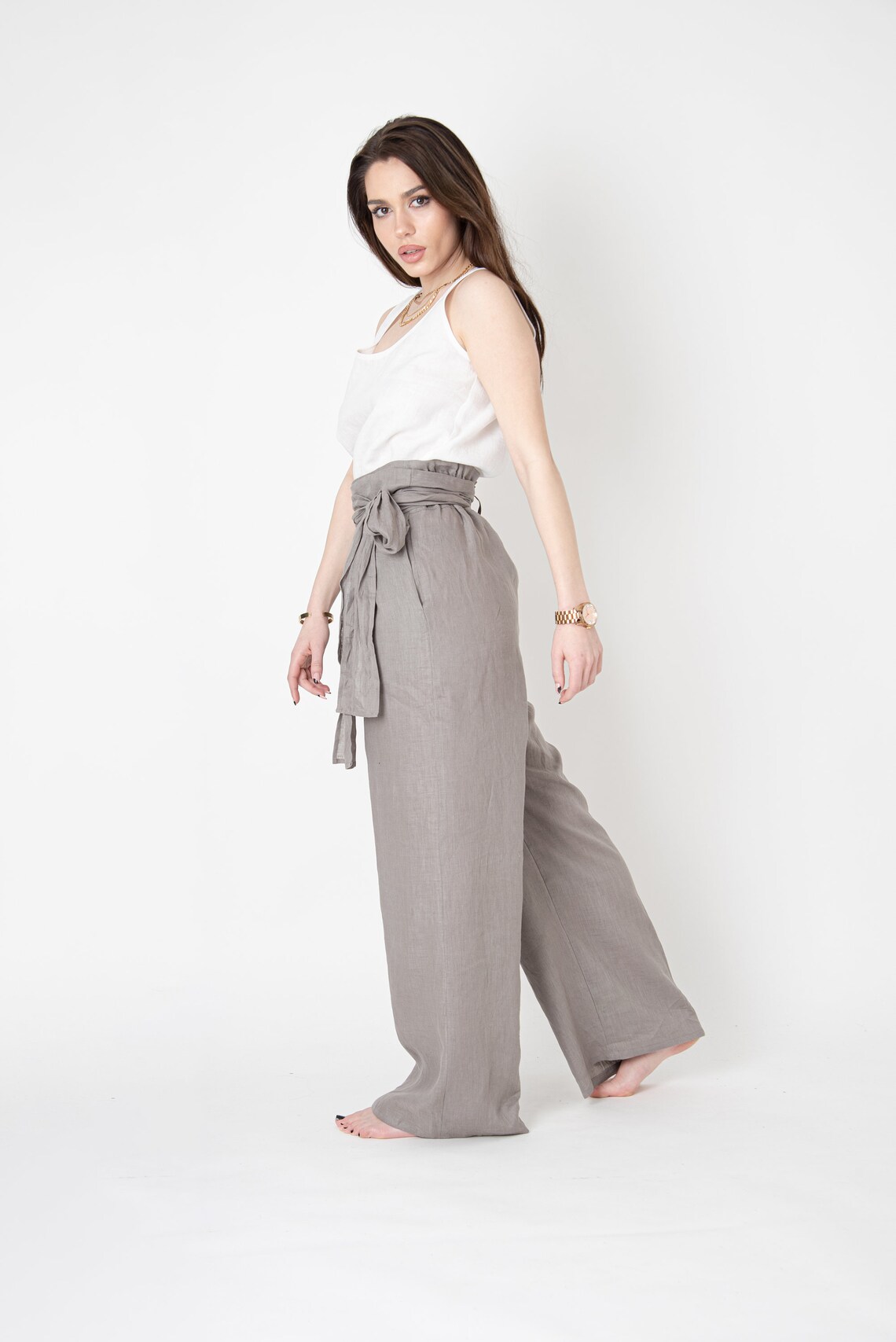 Linen Wrap Pants/linen Palazzo Pants/loose Linen Pants/linen Etsy