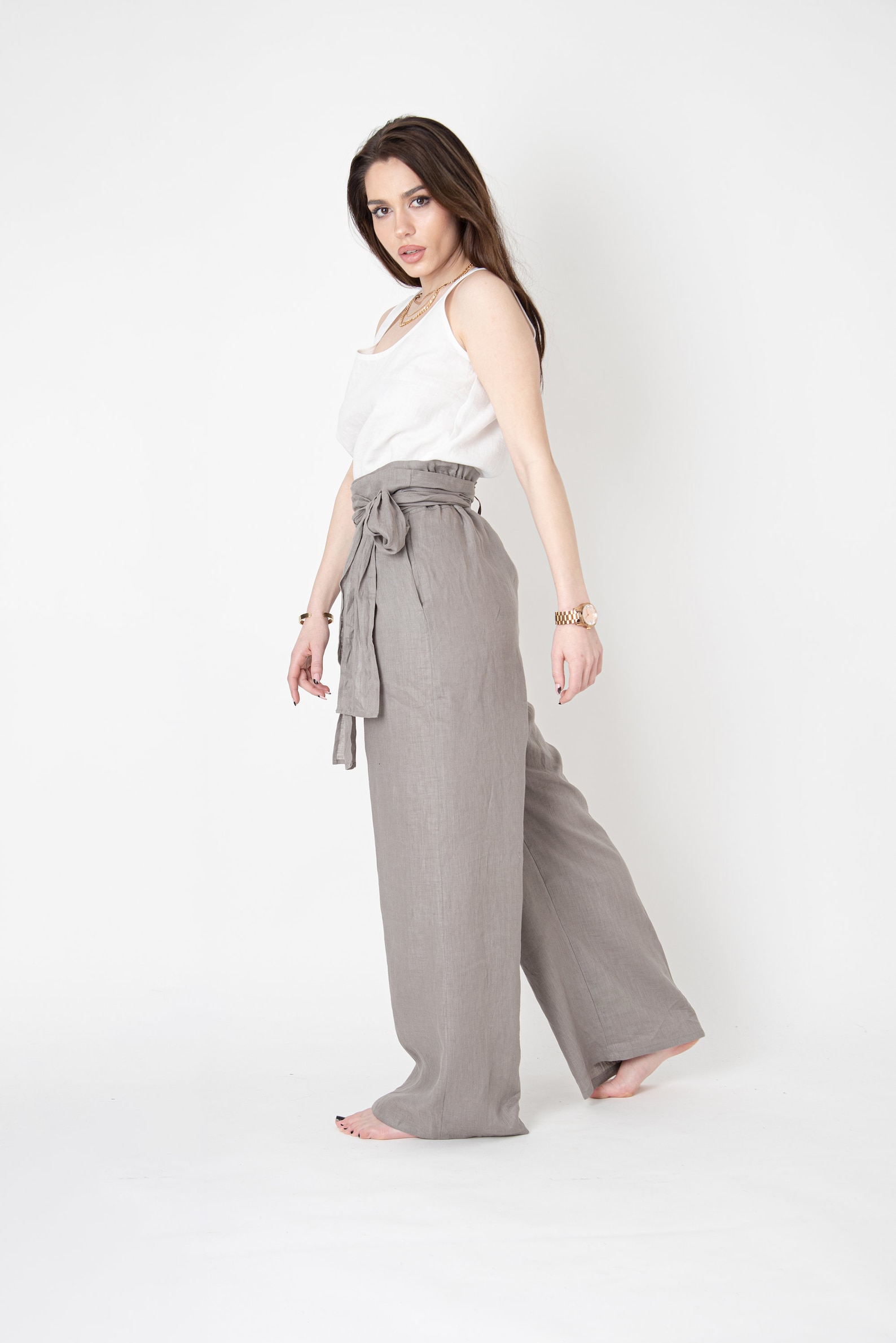 Linen Wrap Pants |  Black