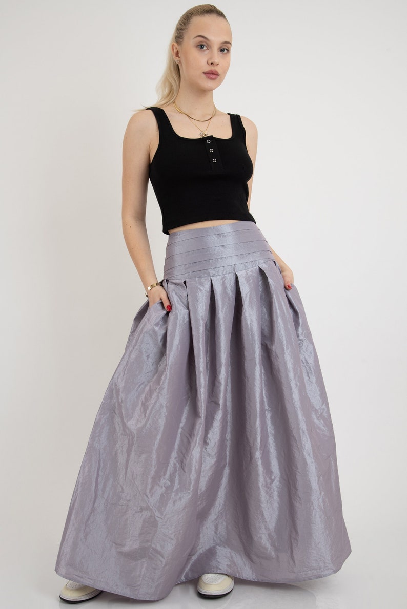 Taffeta Maxi Skirt/Taffeta Skirt/Elegant Long Skirt/Summer Maxi Skirt/Formal Skirt/Flared Skirt/High or Low Waist Skirt/Pleated Skirt/FC2123 image 1