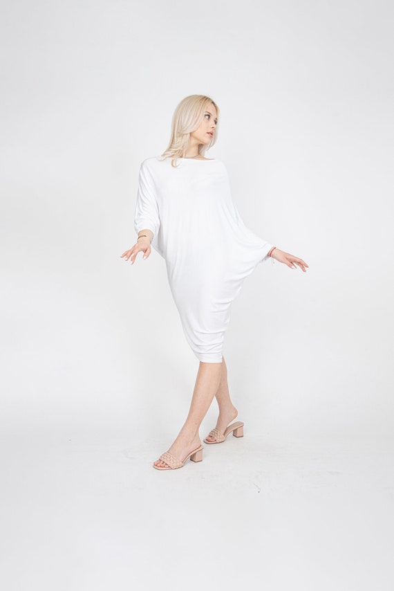 White Draped Dress/tunic Dress/asymmetric Dress/off the Shoulder Dress/casual  Dress/draped Dress/sporty Dress/one Shoulder Dress/fc1011