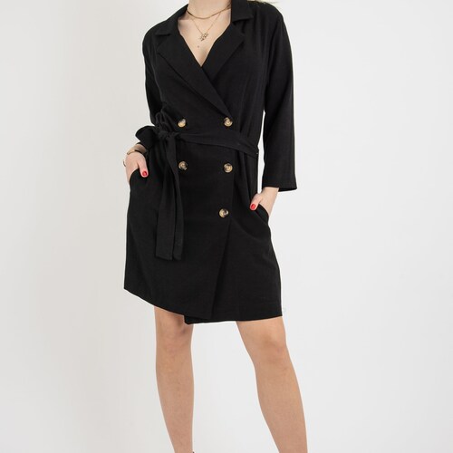 Linen Blazer Dress: Double-Breasted, Button-Up Shirt Dress/FC2126