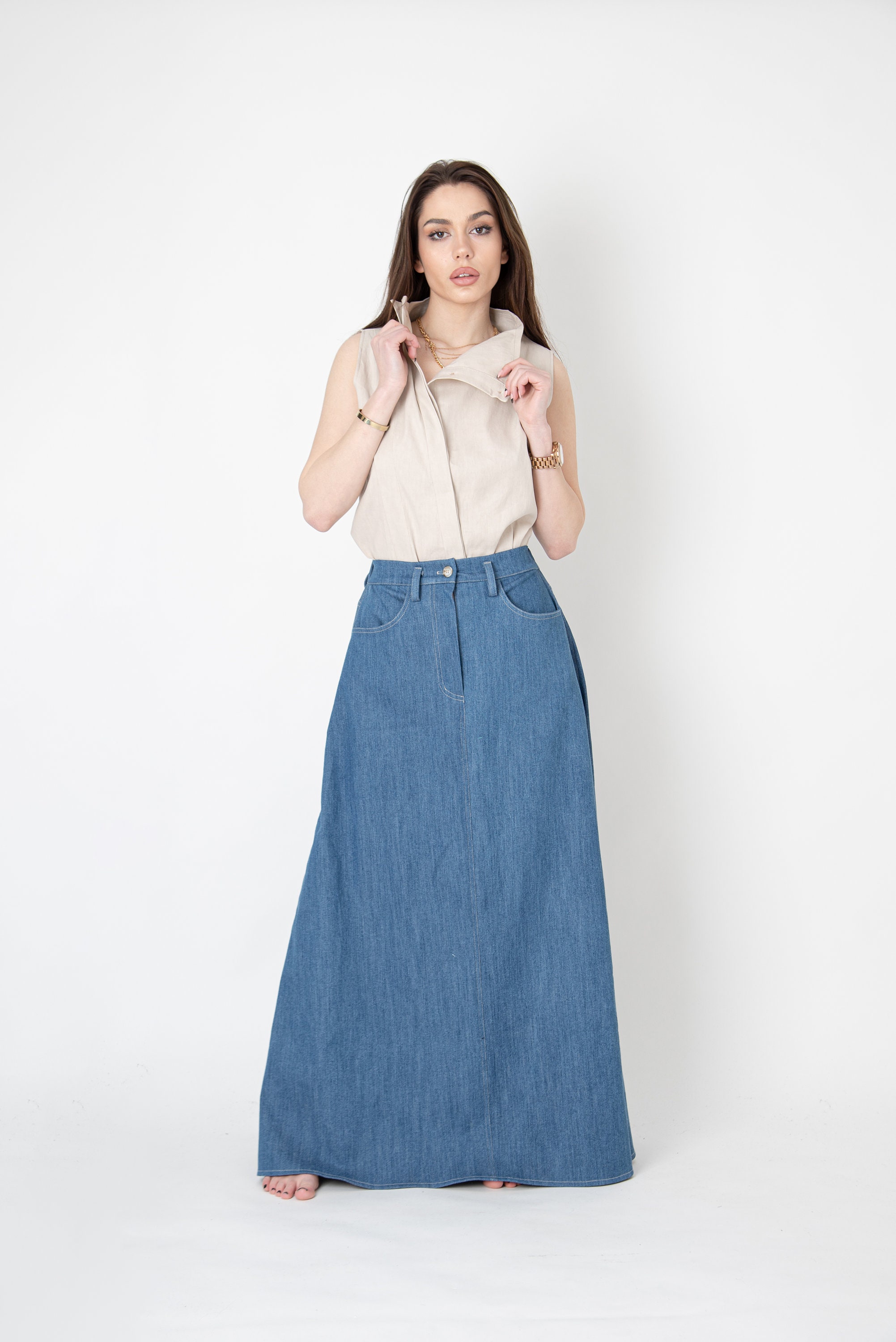 Denim Maxi Skirt/denim Maxi Skirt/vintage Denim Skirt/denim A - Etsy