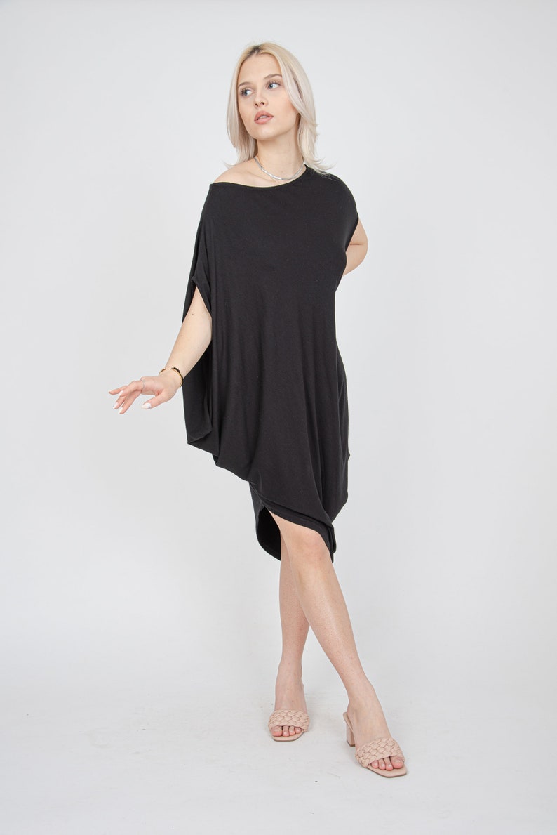 Black Draped Dress/Tunic Dress/Asymmetrical Dress/Off The Shoulder Dress/Casual Dress/Sporty Dress/Draped Dress/Blouson Dress/FC1010 image 8