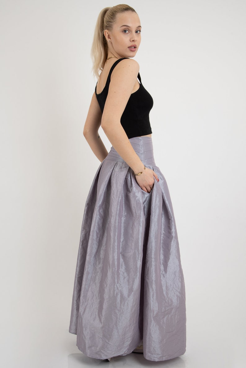 Taffeta Maxi Skirt/Taffeta Skirt/Elegant Long Skirt/Summer Maxi Skirt/Formal Skirt/Flared Skirt/High or Low Waist Skirt/Pleated Skirt/FC2123 image 3