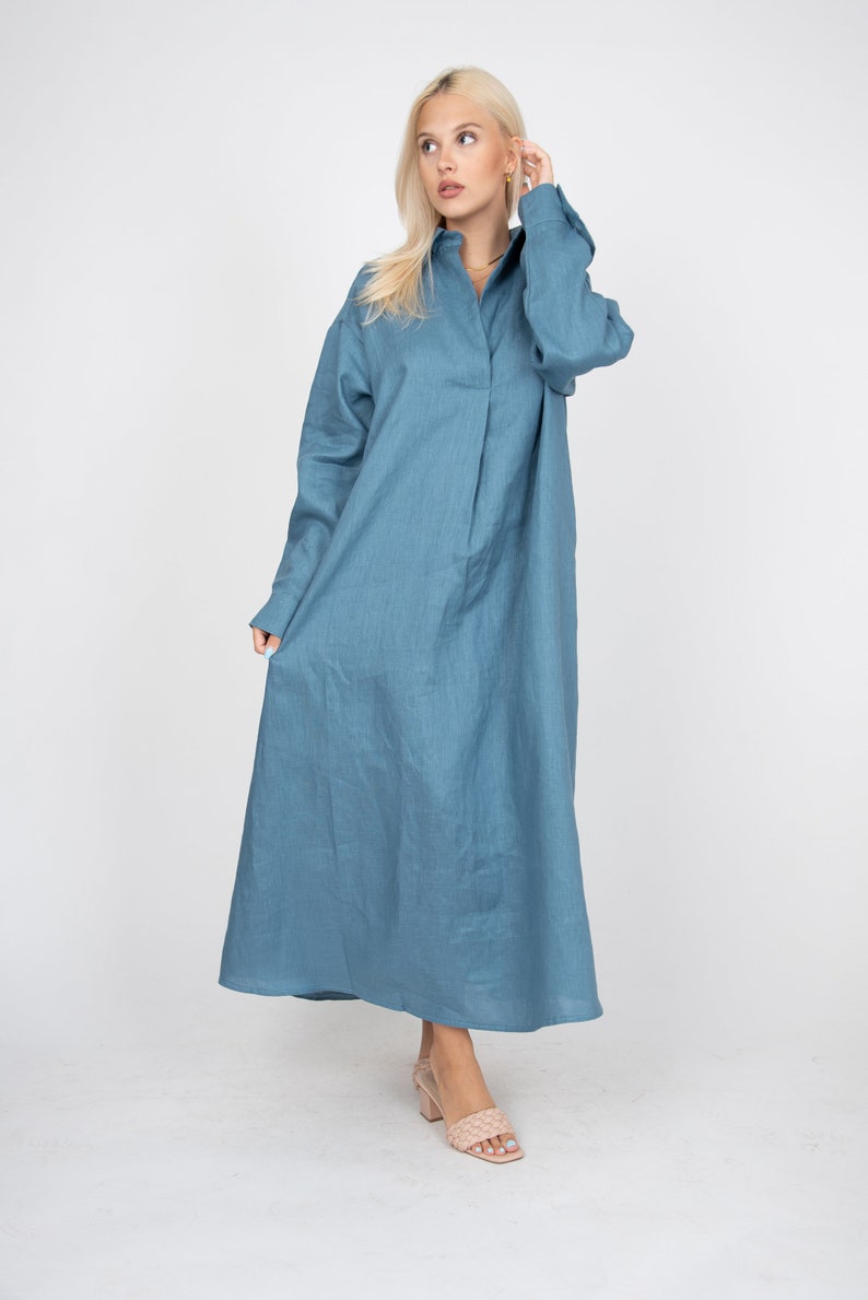 Oversized Shirt Dress/Cute Denim Blue Dress/Linen Shirt Dress/Oversized Linen Shirt/Beach Dress/Long Shirt Dress/Summer Shirt Dress/FC1207 image 5