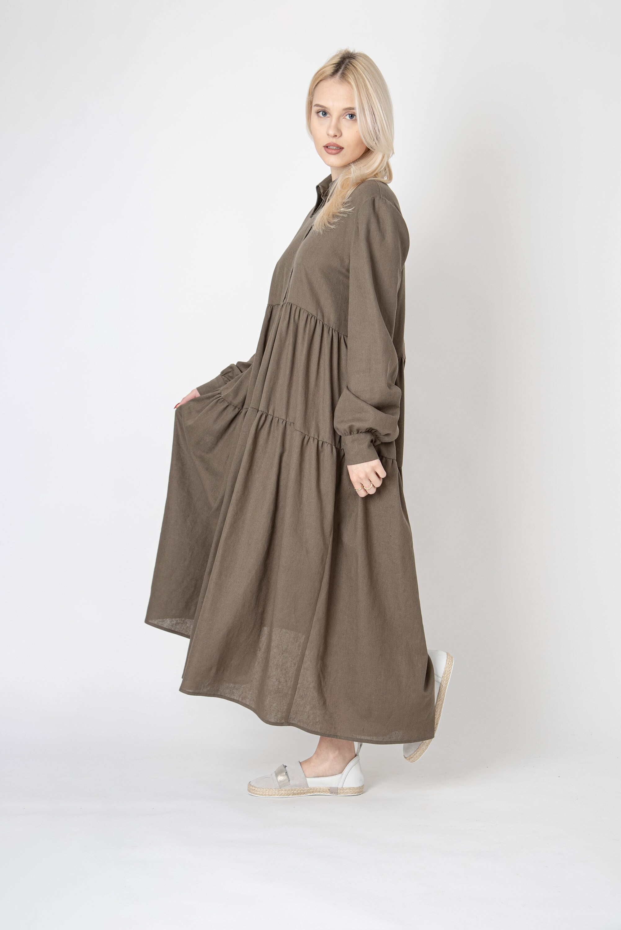 Linen Shirt Dress/maxi Ruffle Dress/flax Clothing/linen Maxi Dress
