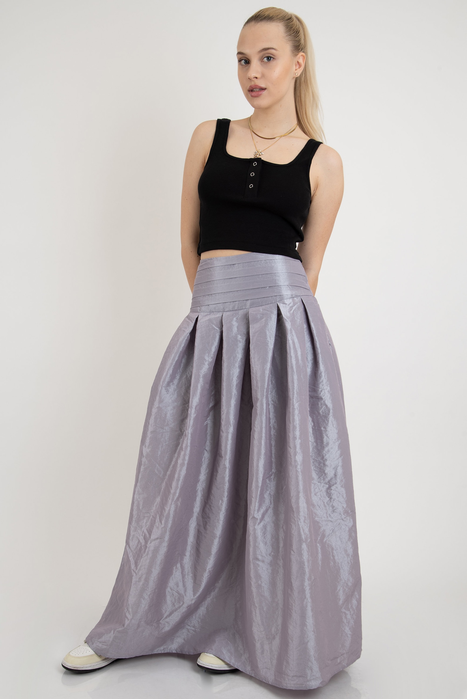 Taffeta Flared Maxi Skirt